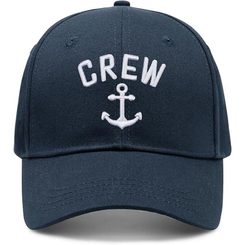 Unisex Dark Navy Blue Crew Embroidery Adjustable Classic Hunting Baseball Cap